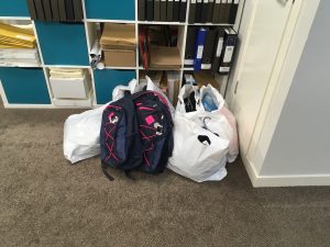 Supplies donated to the office of Alison Thewliss MP by volunteers from the Back to School Bank.