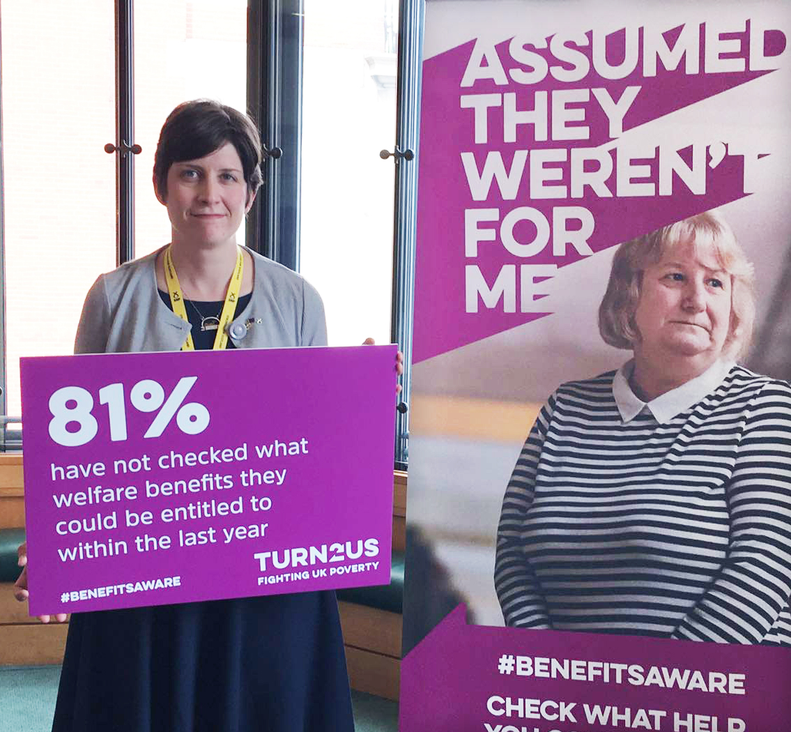 Alison Thewliss MP supporting the Benefits Aware campaign by the welfare charity Turn2us